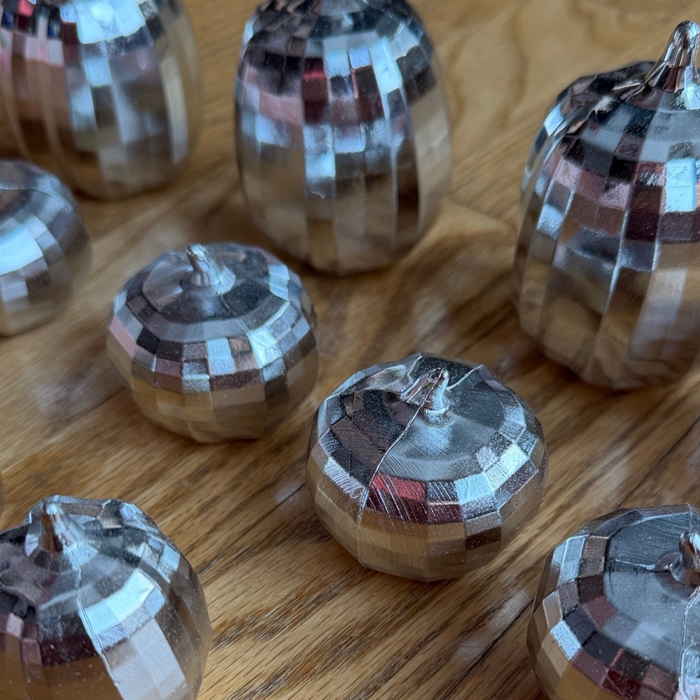 Silver Decorative Pumpkins Set of 10 Halloween Fall Decor - Picture 5 of 5